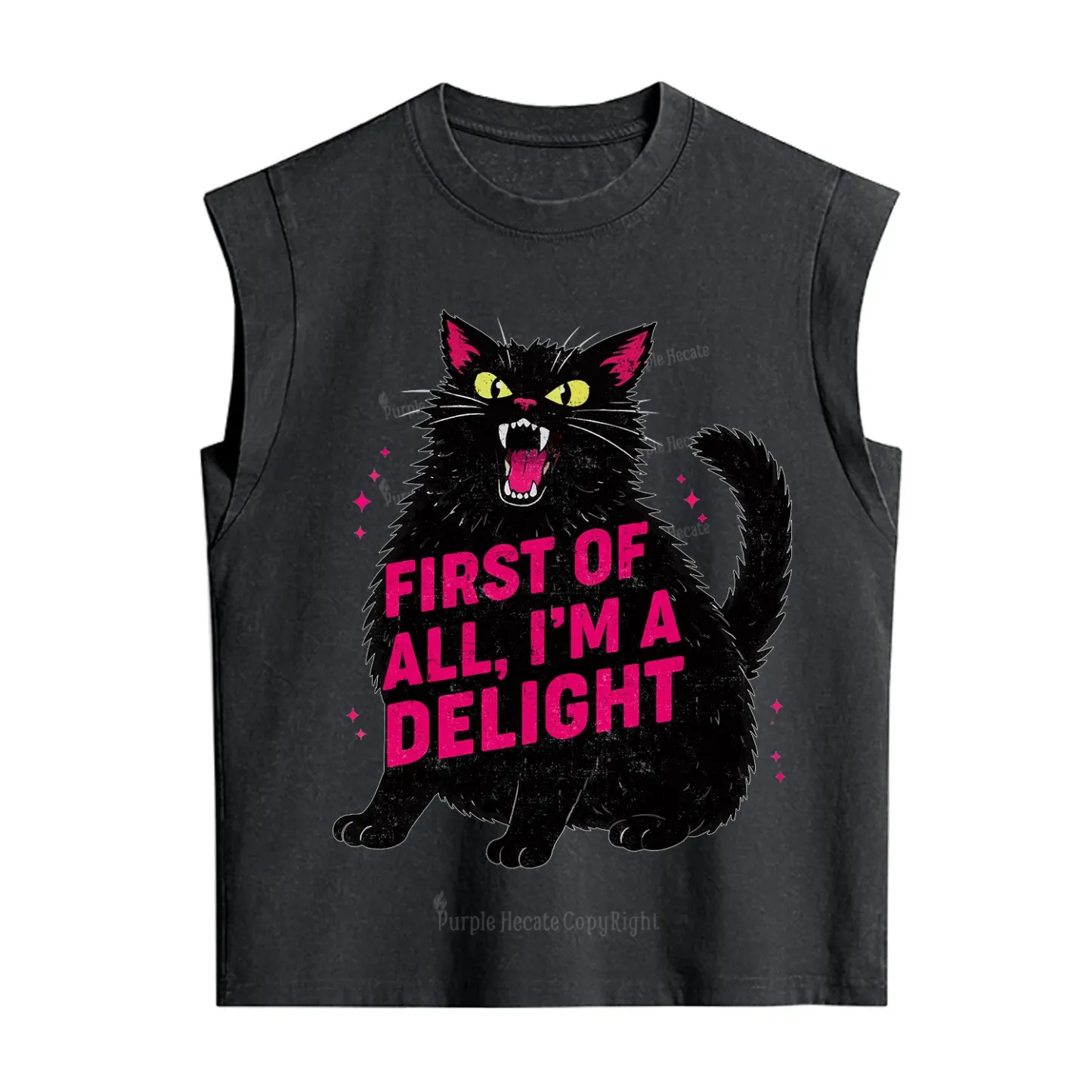 Purplehecate First Of All I'm A Delight Cat Vintage Washed Tank