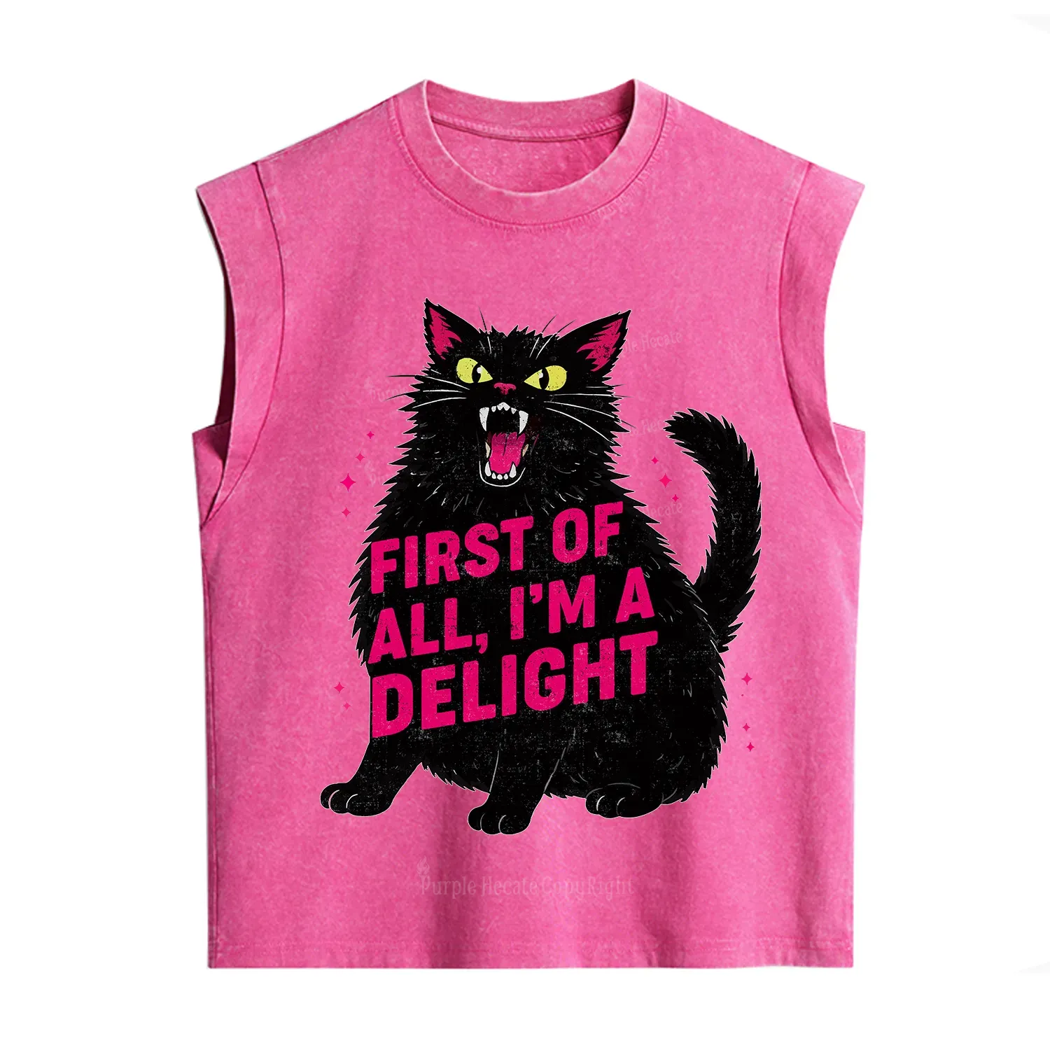 Purplehecate First Of All I'm A Delight Cat Vintage Washed Tank