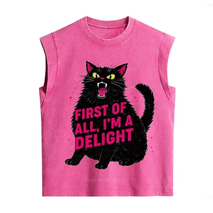 Purplehecate First Of All I'm A Delight Cat Vintage Washed Tank