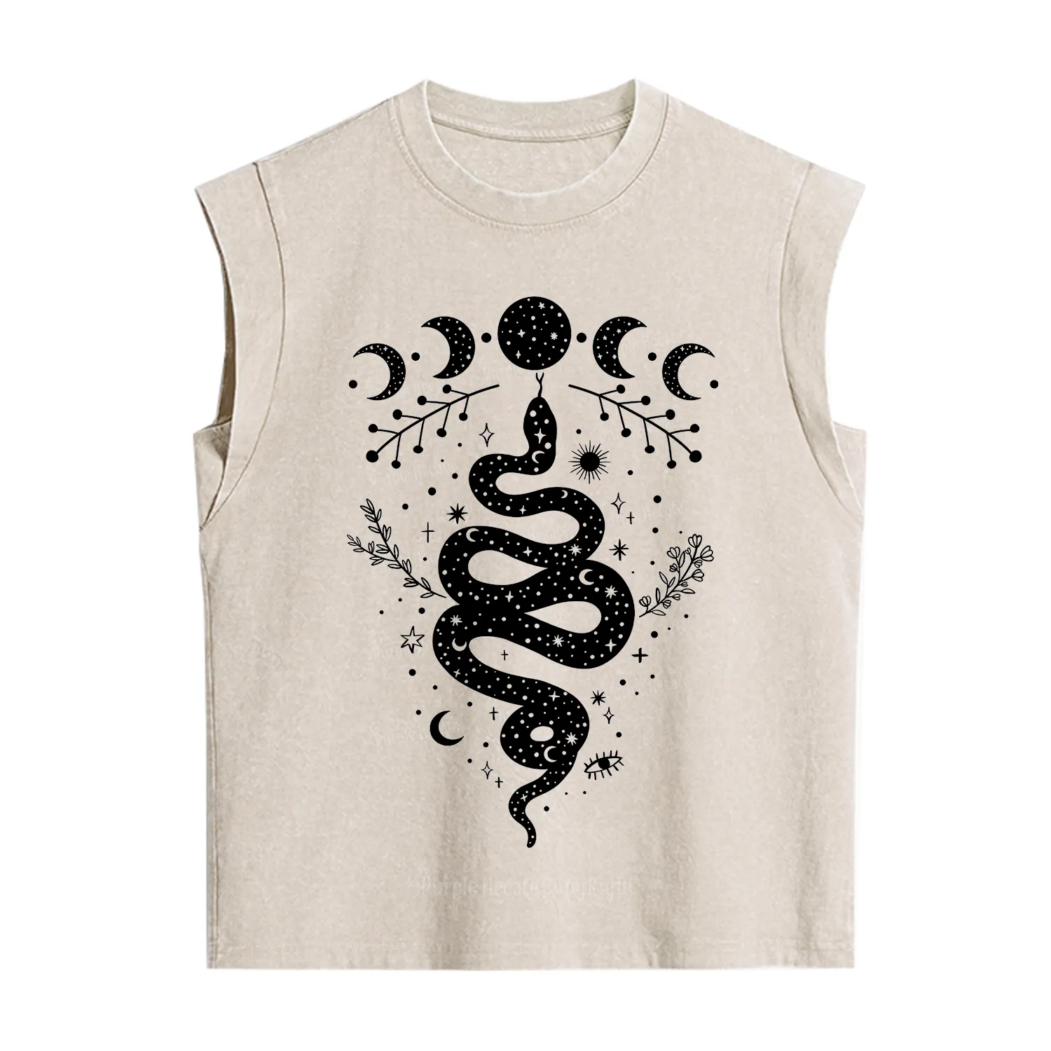 Purplehecate Snake And Moon Phase Comfort Vintage Washed Tank