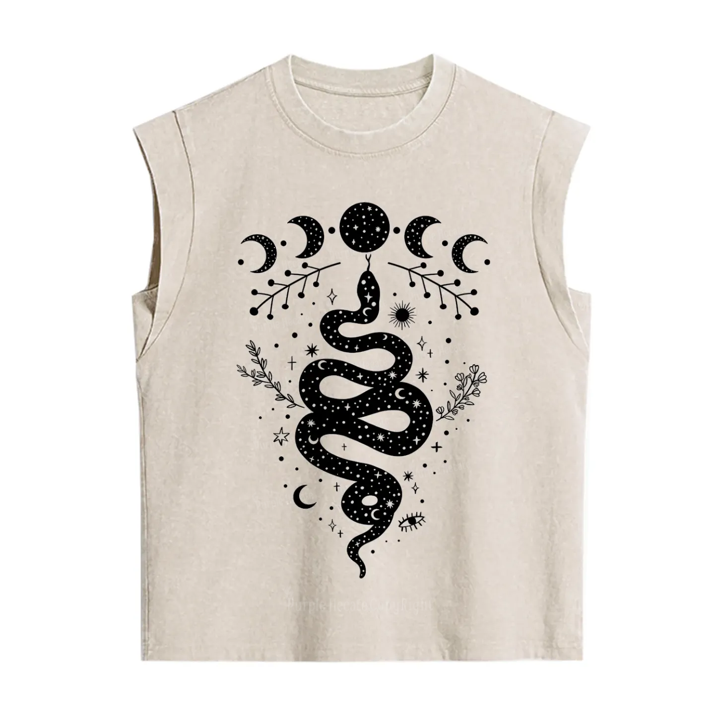 Purplehecate Snake And Moon Phase Comfort Vintage Washed Tank