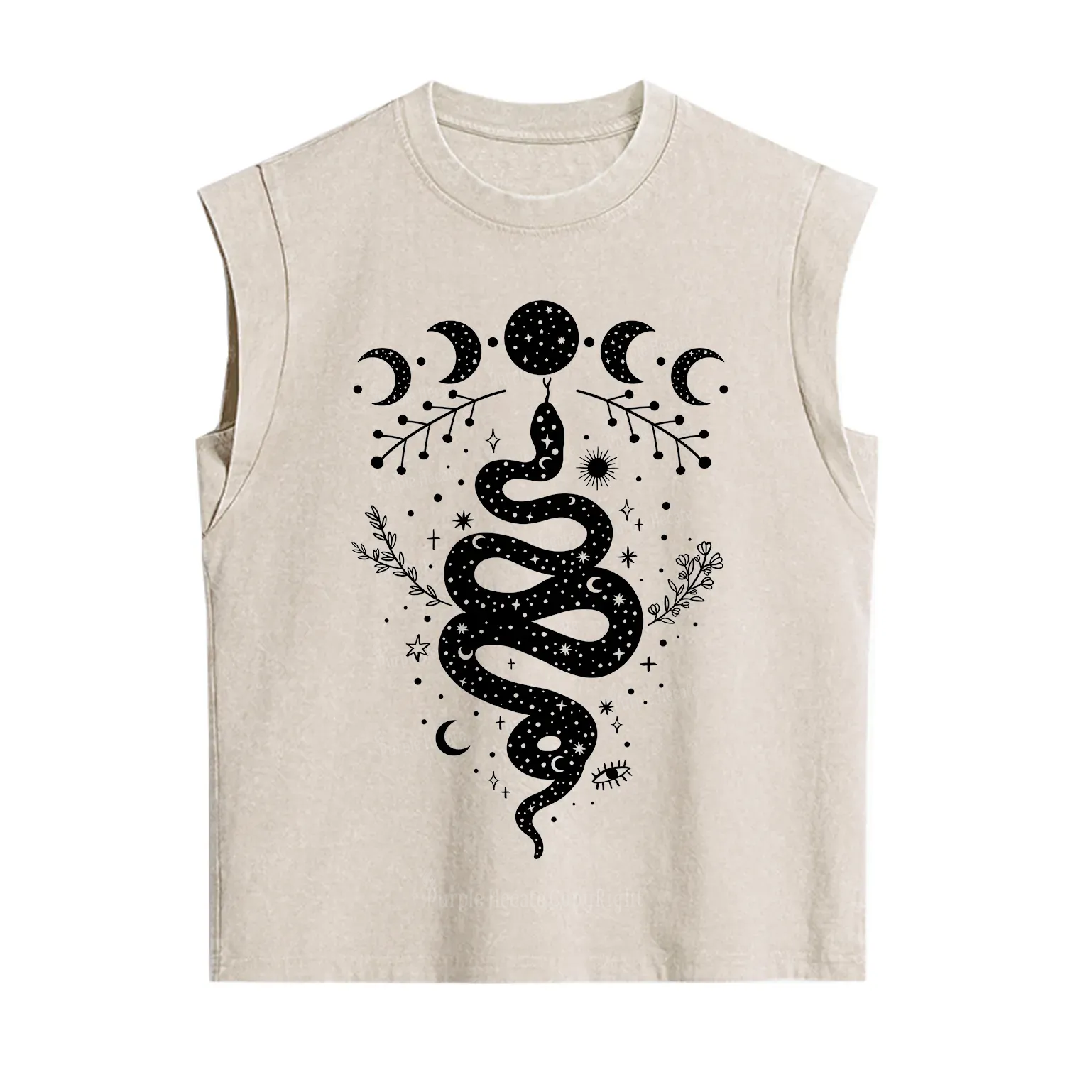 Purplehecate Snake And Moon Phase Comfort Vintage Washed Tank