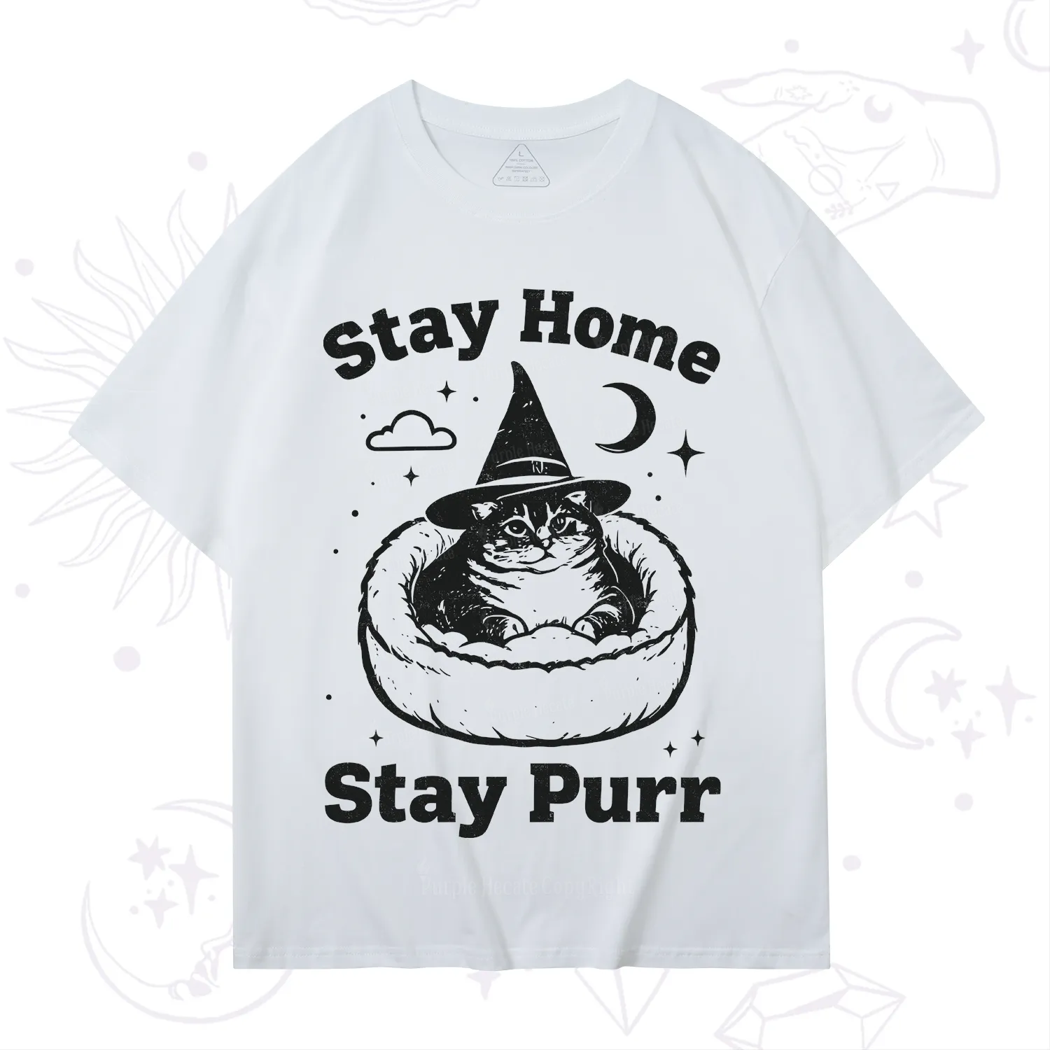 Purplehecate Stay Home Stay Purr Witch Cat T-Shirt