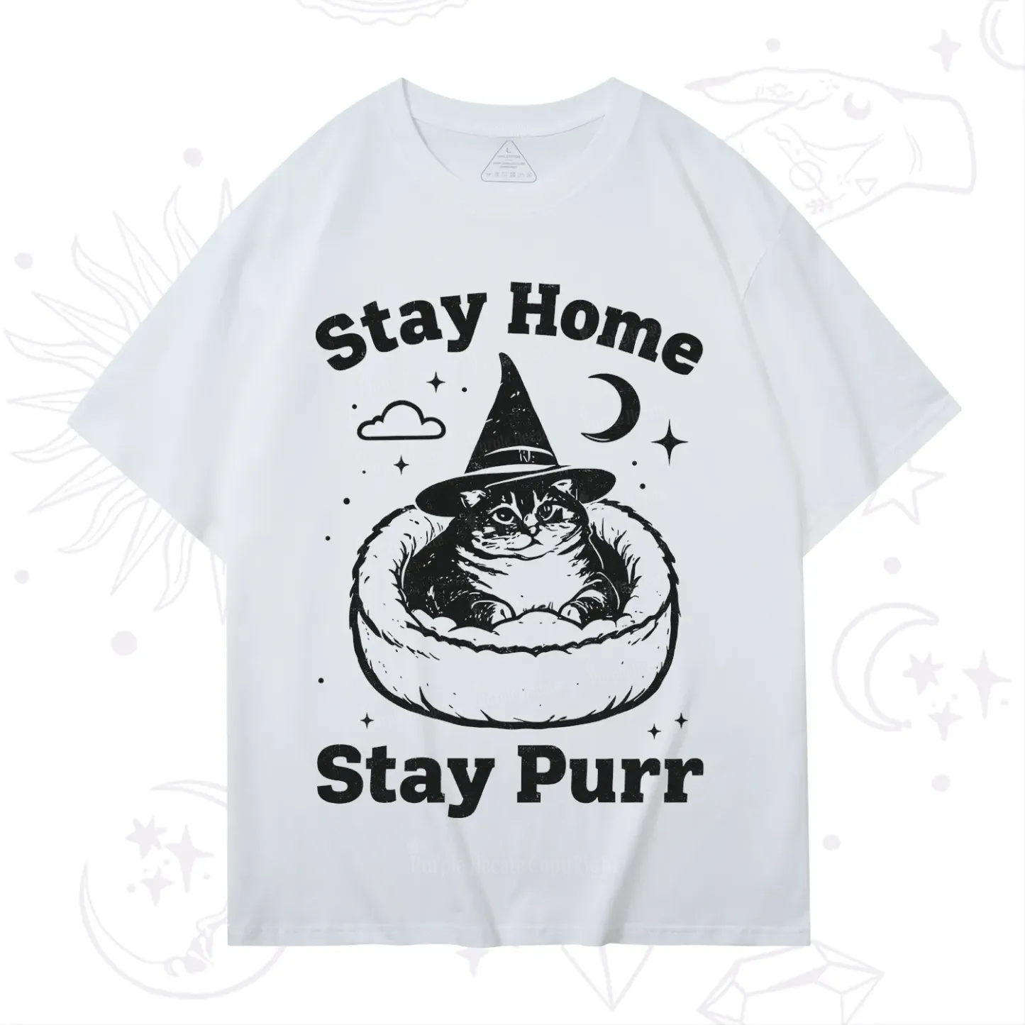 Purplehecate Stay Home Stay Purr Witch Cat T-Shirt