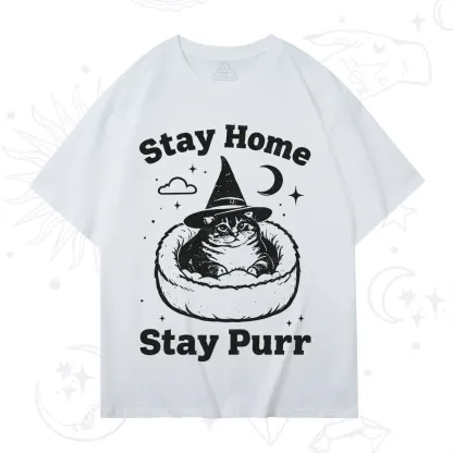 Purplehecate Stay Home Stay Purr Witch Cat T-Shirt