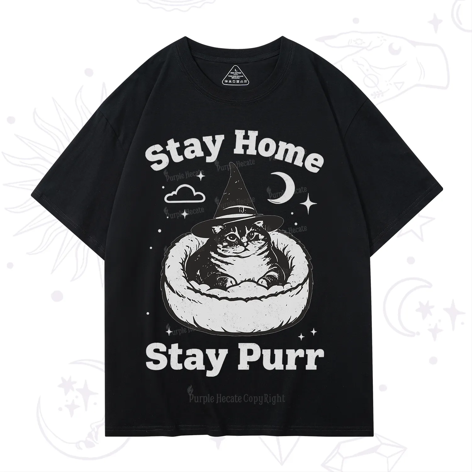 Purplehecate Stay Home Stay Purr Witch Cat T-Shirt