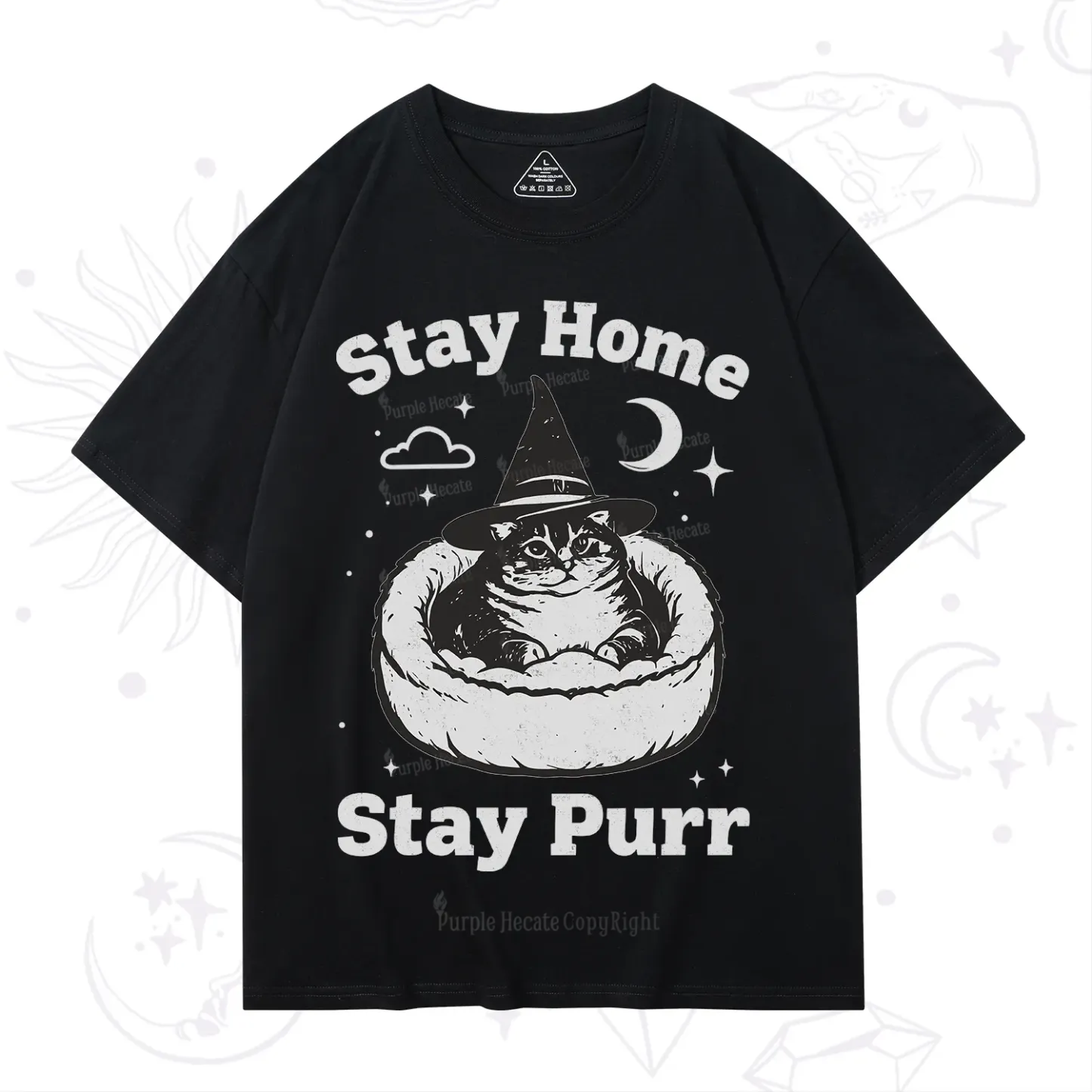 Purplehecate Stay Home Stay Purr Witch Cat T-Shirt