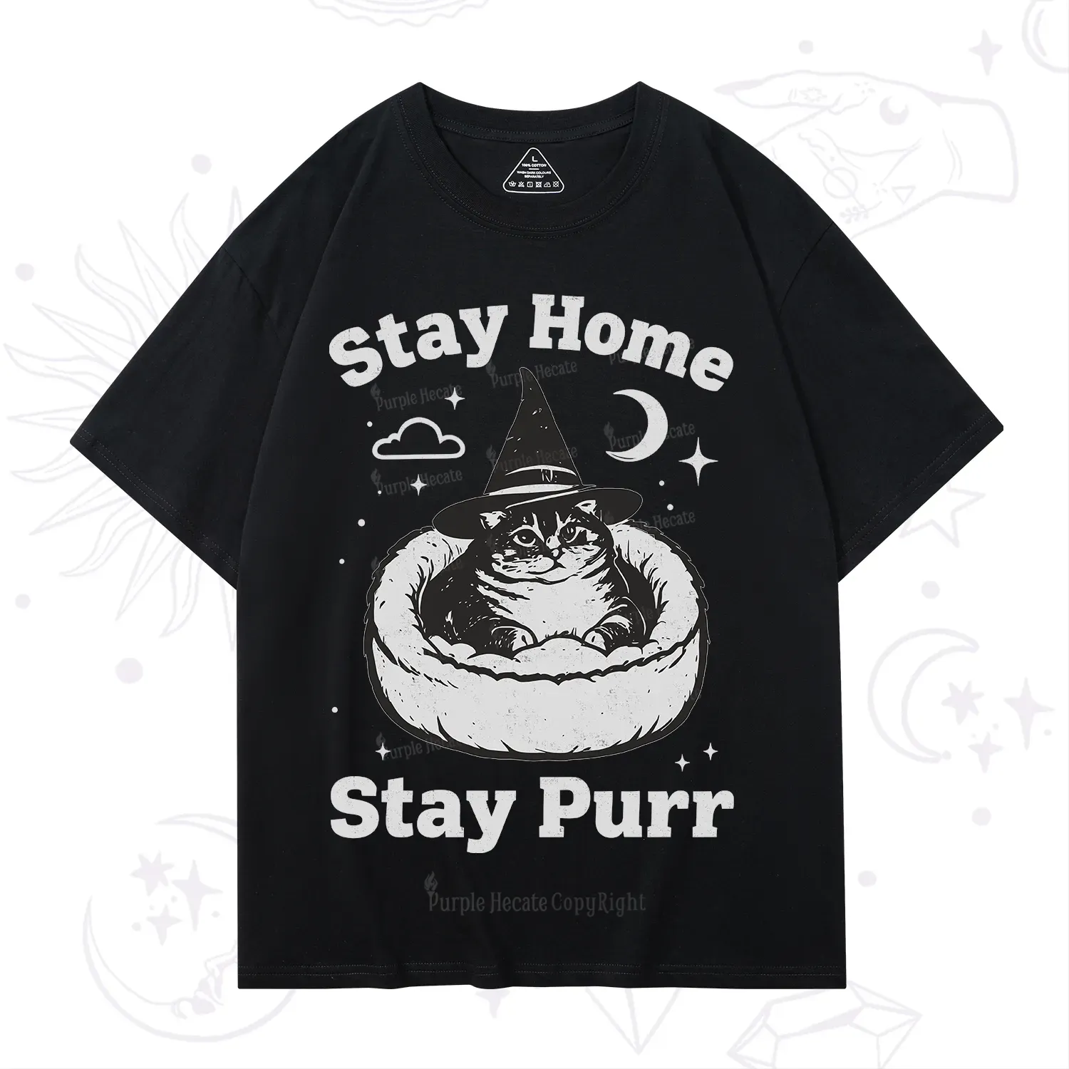 Purplehecate Stay Home Stay Purr Witch Cat T-Shirt