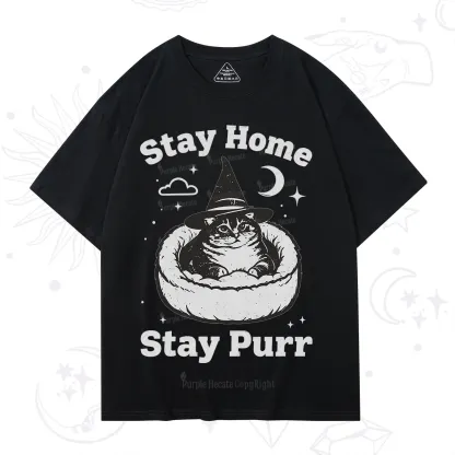 Purplehecate Stay Home Stay Purr Witch Cat T-Shirt