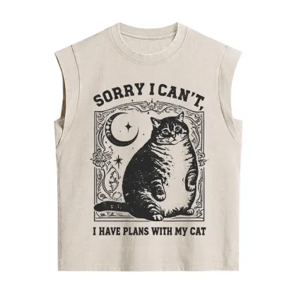 Purplehecate Sorry I Can't I Have Plans With My Cat Vintage Washed Tank