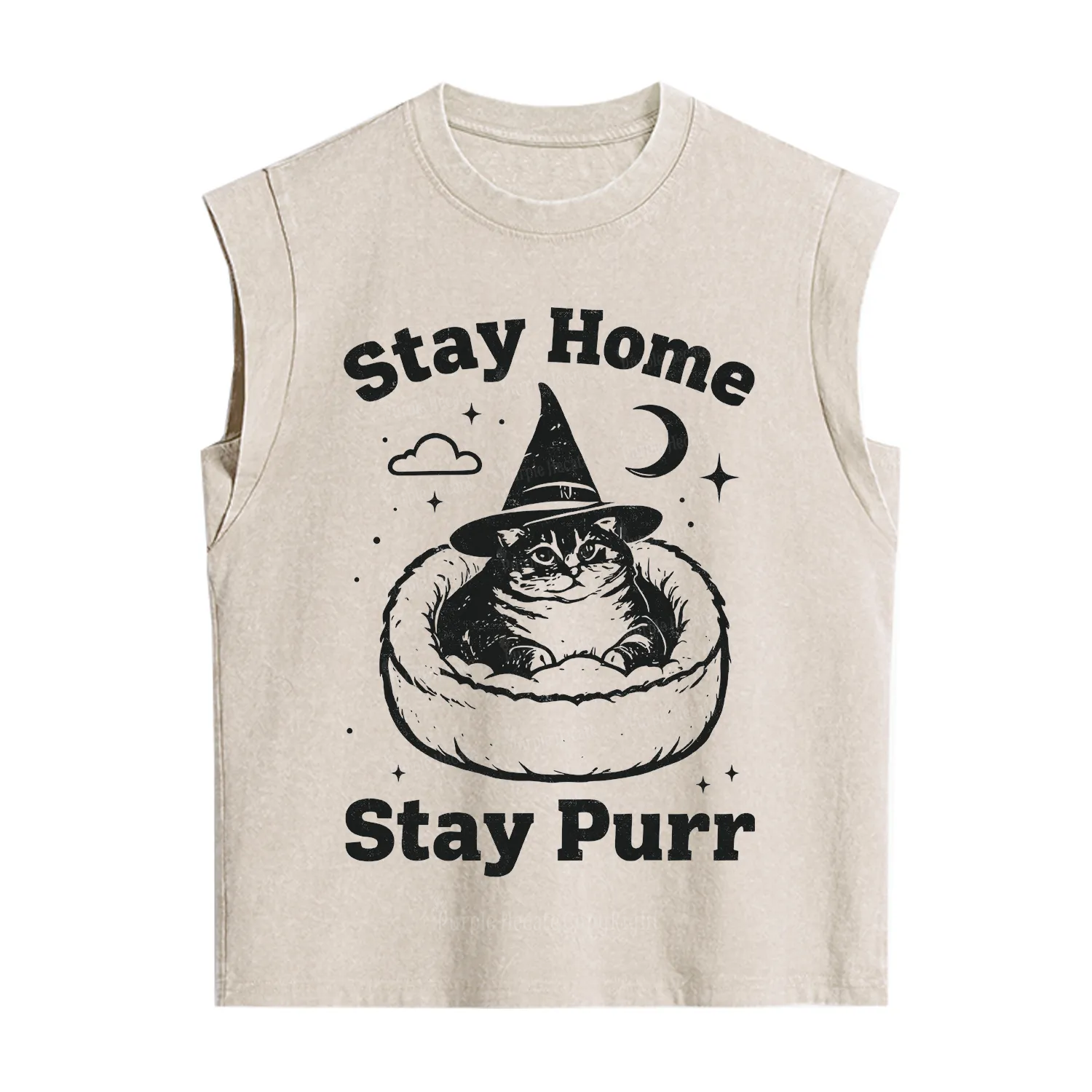 Purplehecate Stay Home Stay Purr Witch Cat Vintage Washed Tank