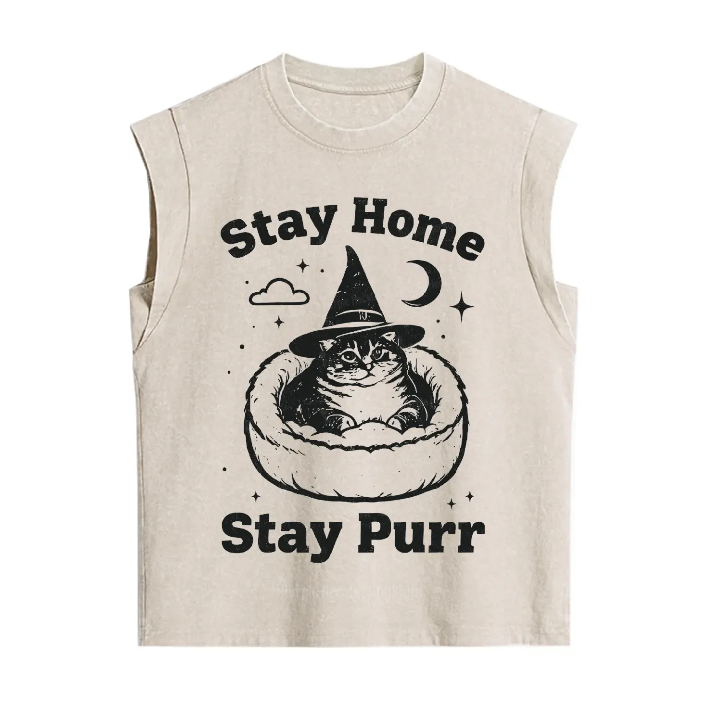 Purplehecate Stay Home Stay Purr Witch Cat Vintage Washed Tank