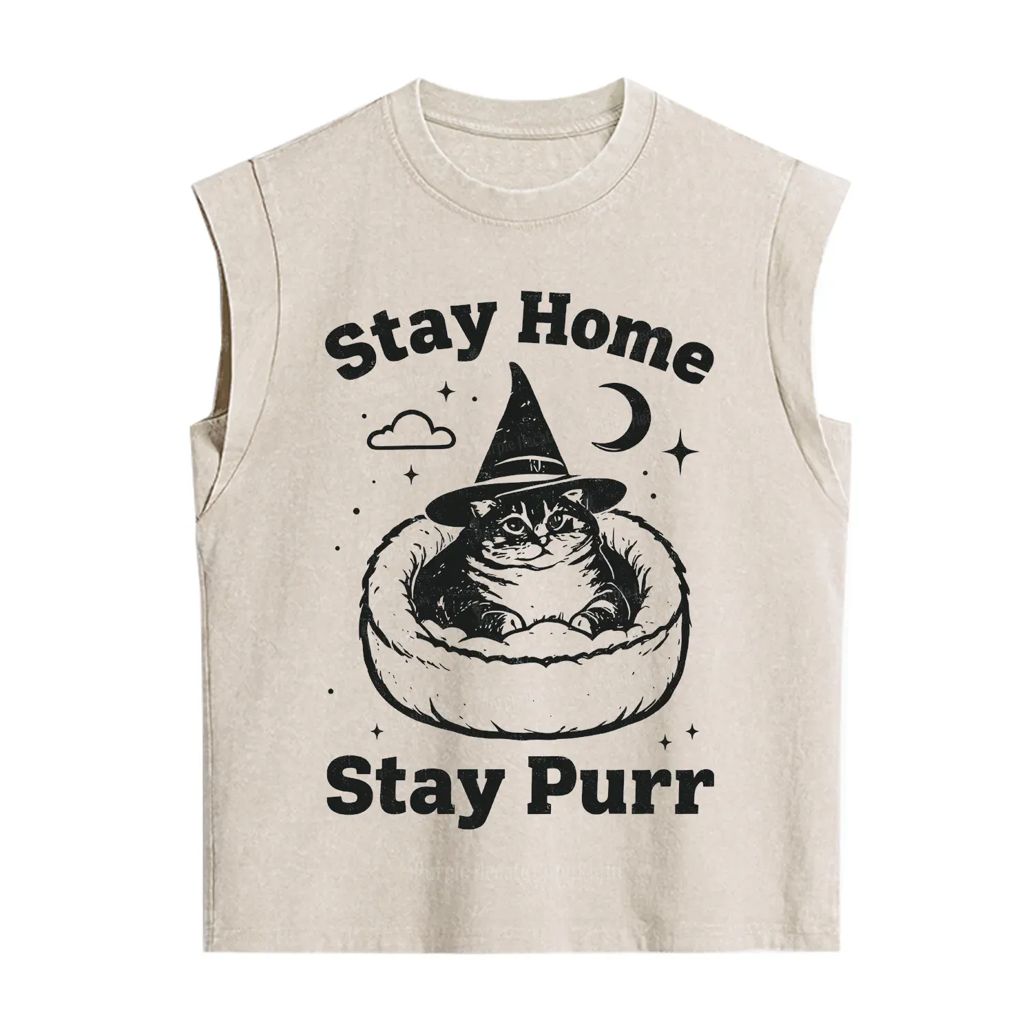 Purplehecate Stay Home Stay Purr Witch Cat Vintage Washed Tank
