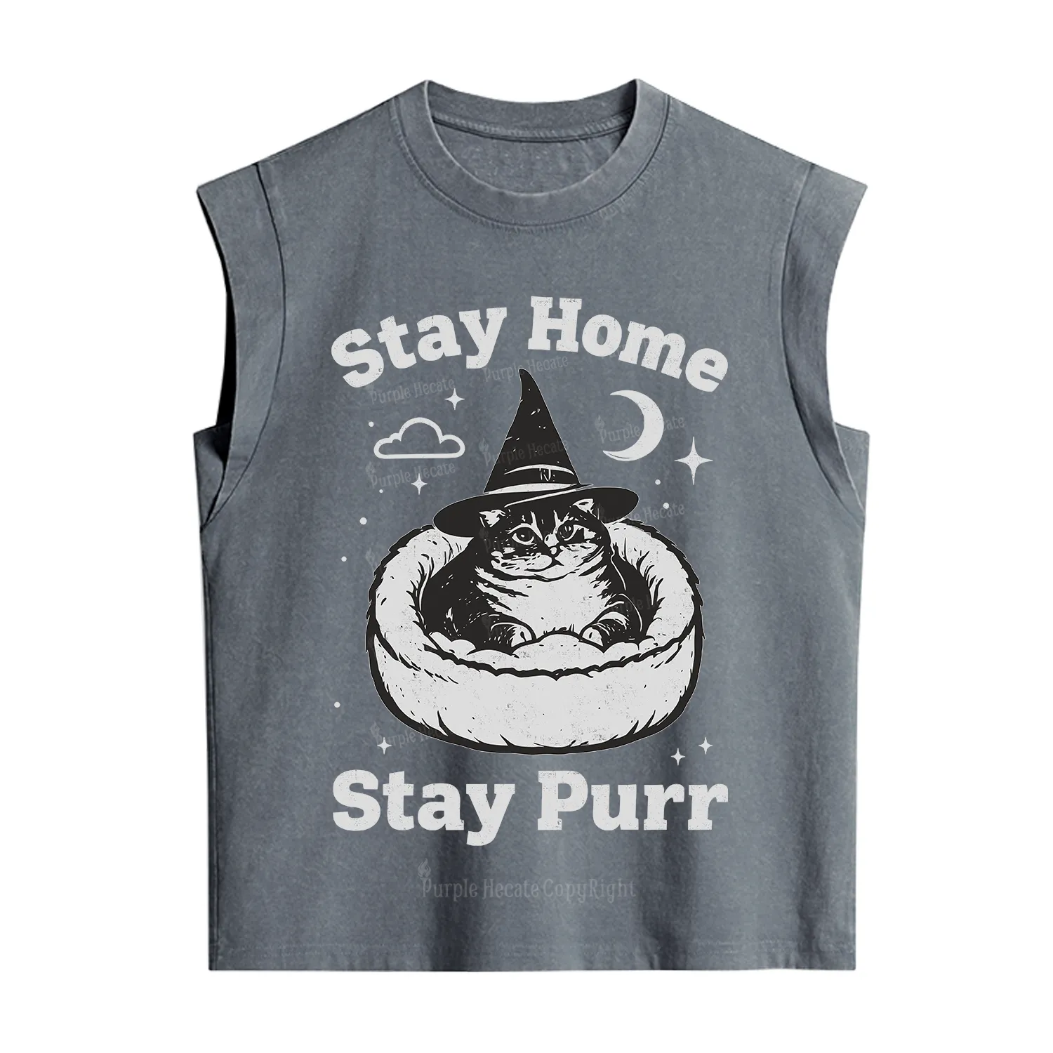 Purplehecate Stay Home Stay Purr Witch Cat Vintage Washed Tank