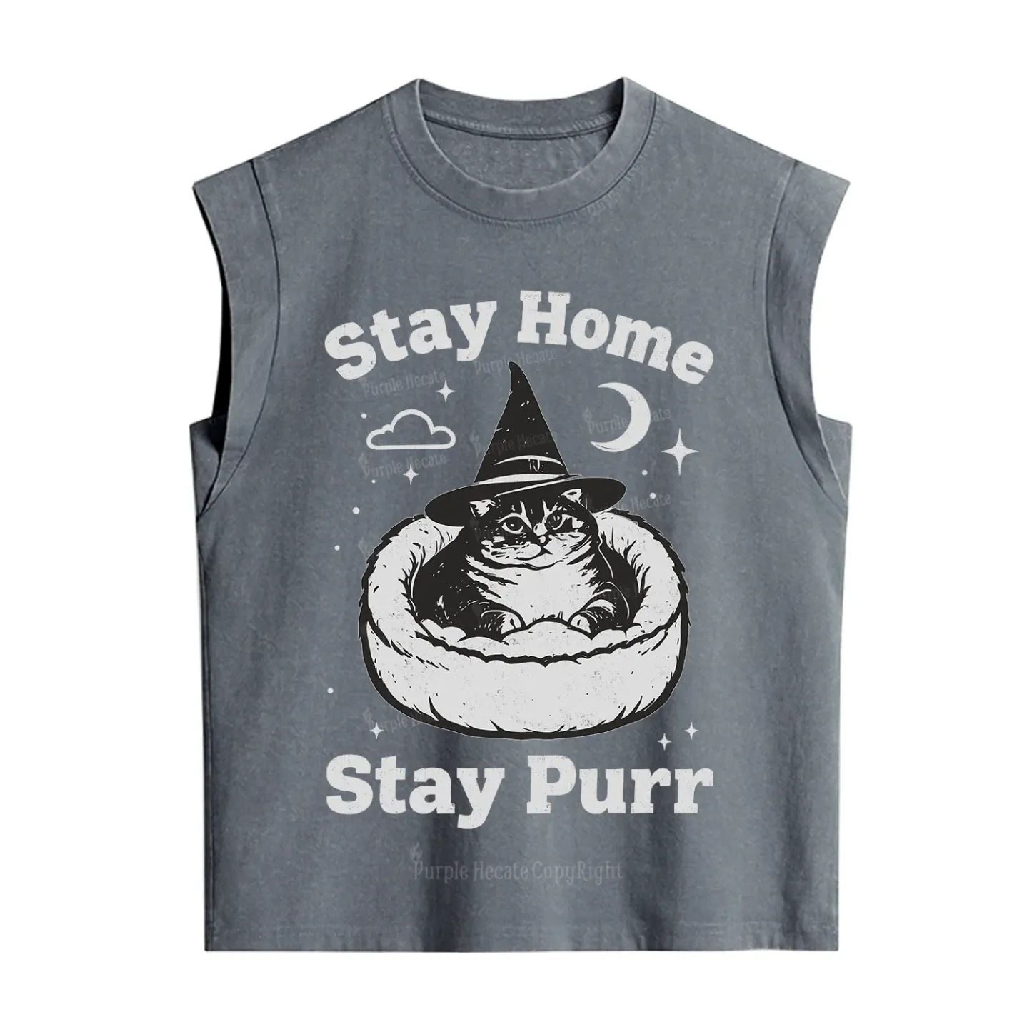 Purplehecate Stay Home Stay Purr Witch Cat Vintage Washed Tank