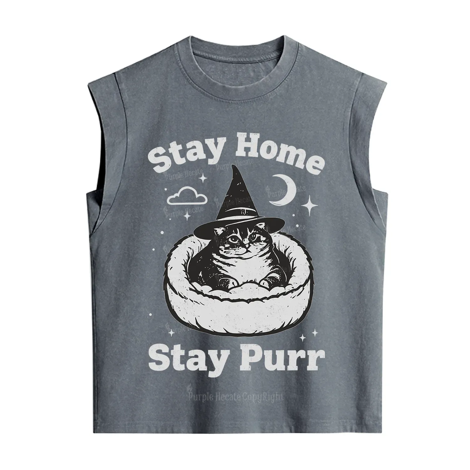 Purplehecate Stay Home Stay Purr Witch Cat Vintage Washed Tank