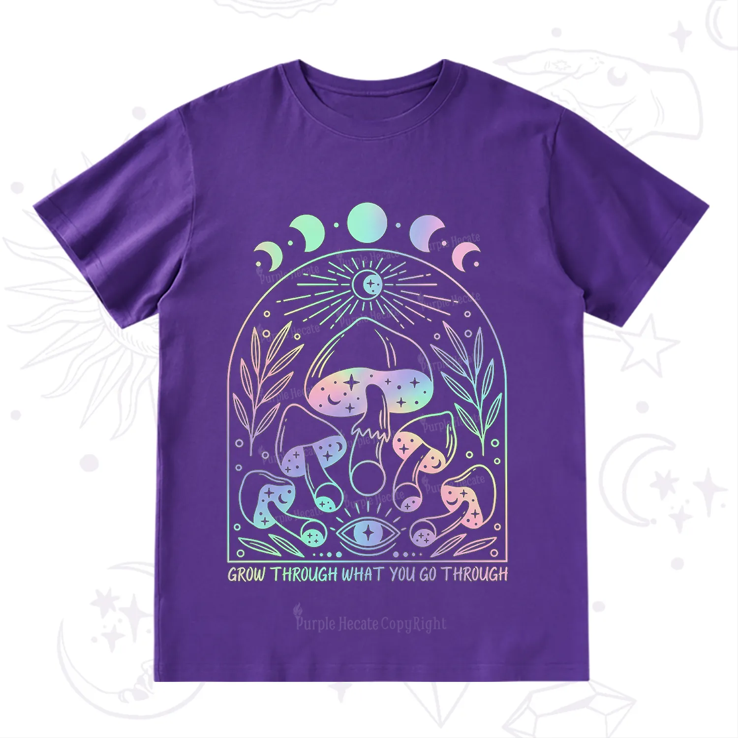 Purplehecate Moon Phases Mushroom T-Shirt