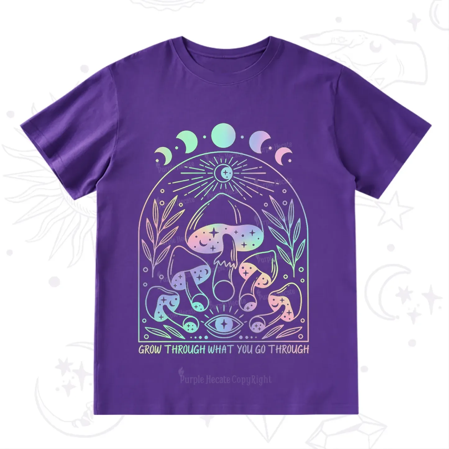 Purplehecate Moon Phases Mushroom T-Shirt