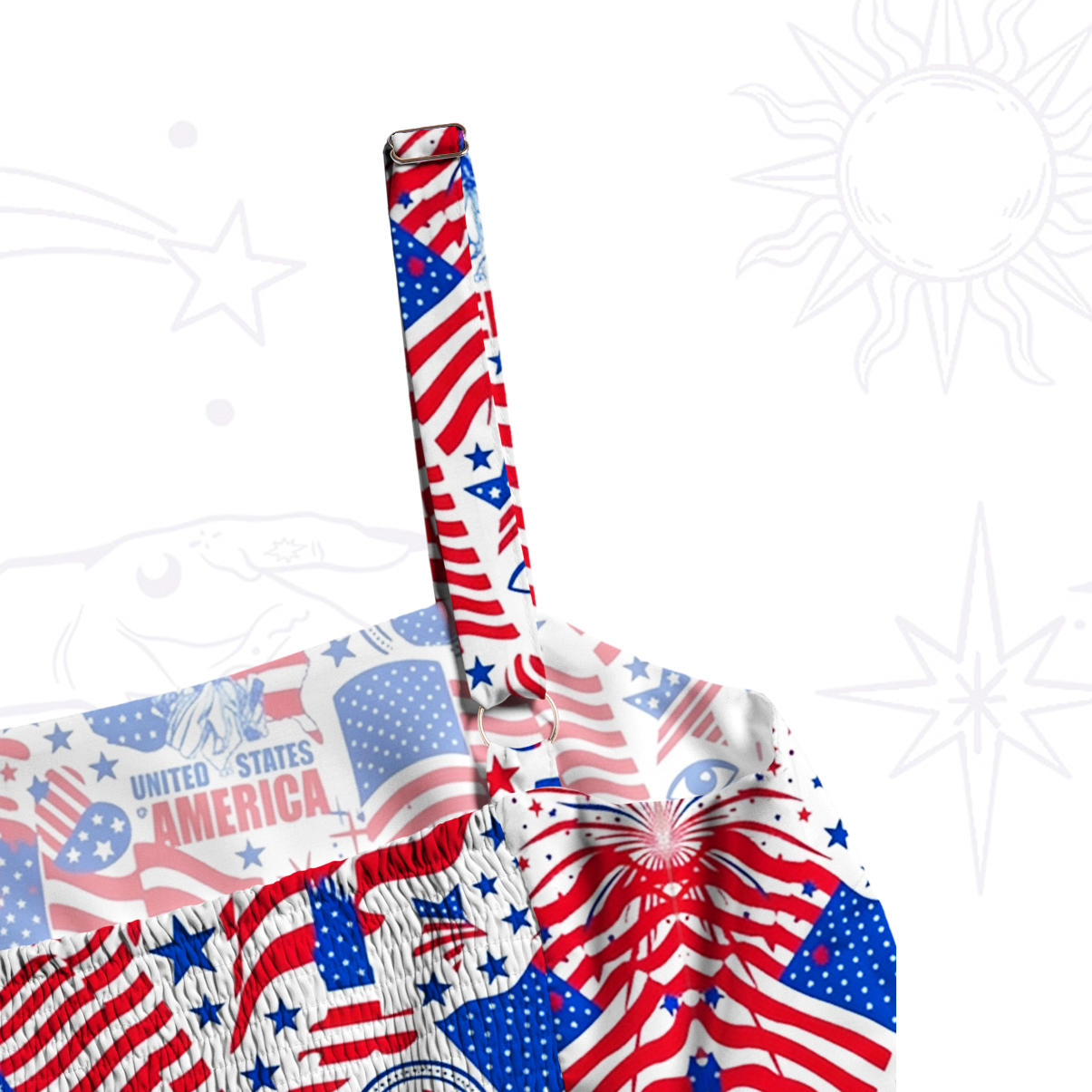 Purplehecate Patriotic Fireworks & Flags Wide Straps Maxi Dress