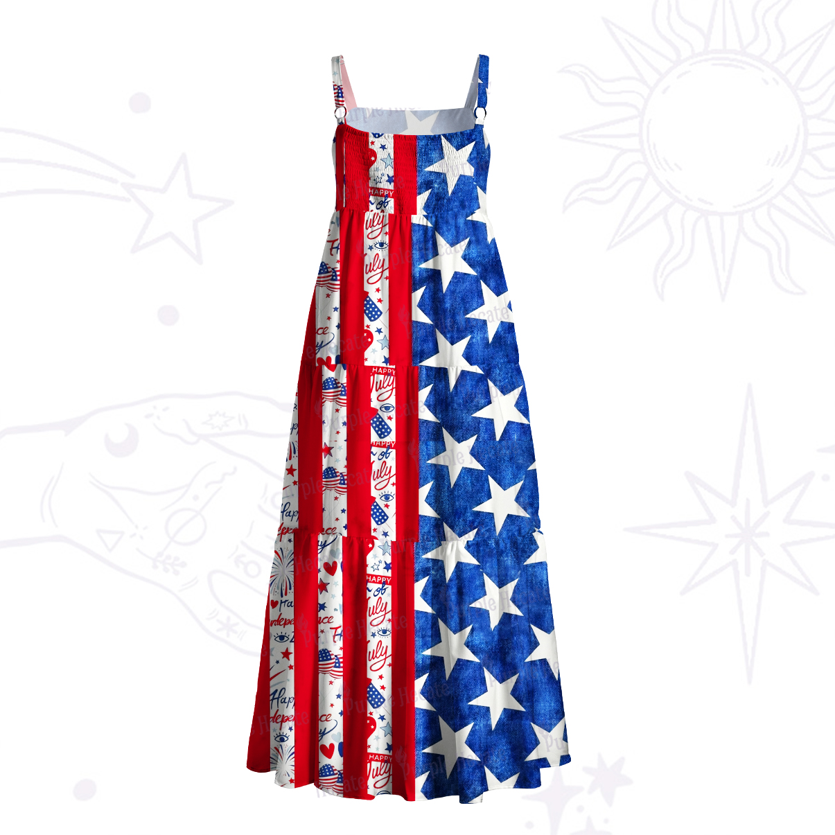 Purplehecate Star‑Spangled America Wide Straps Maxi Dress