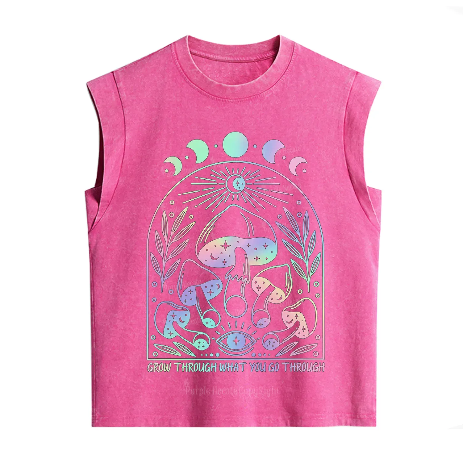 Purplehecate Moon Phases Mushroom Vintage Washed Tank