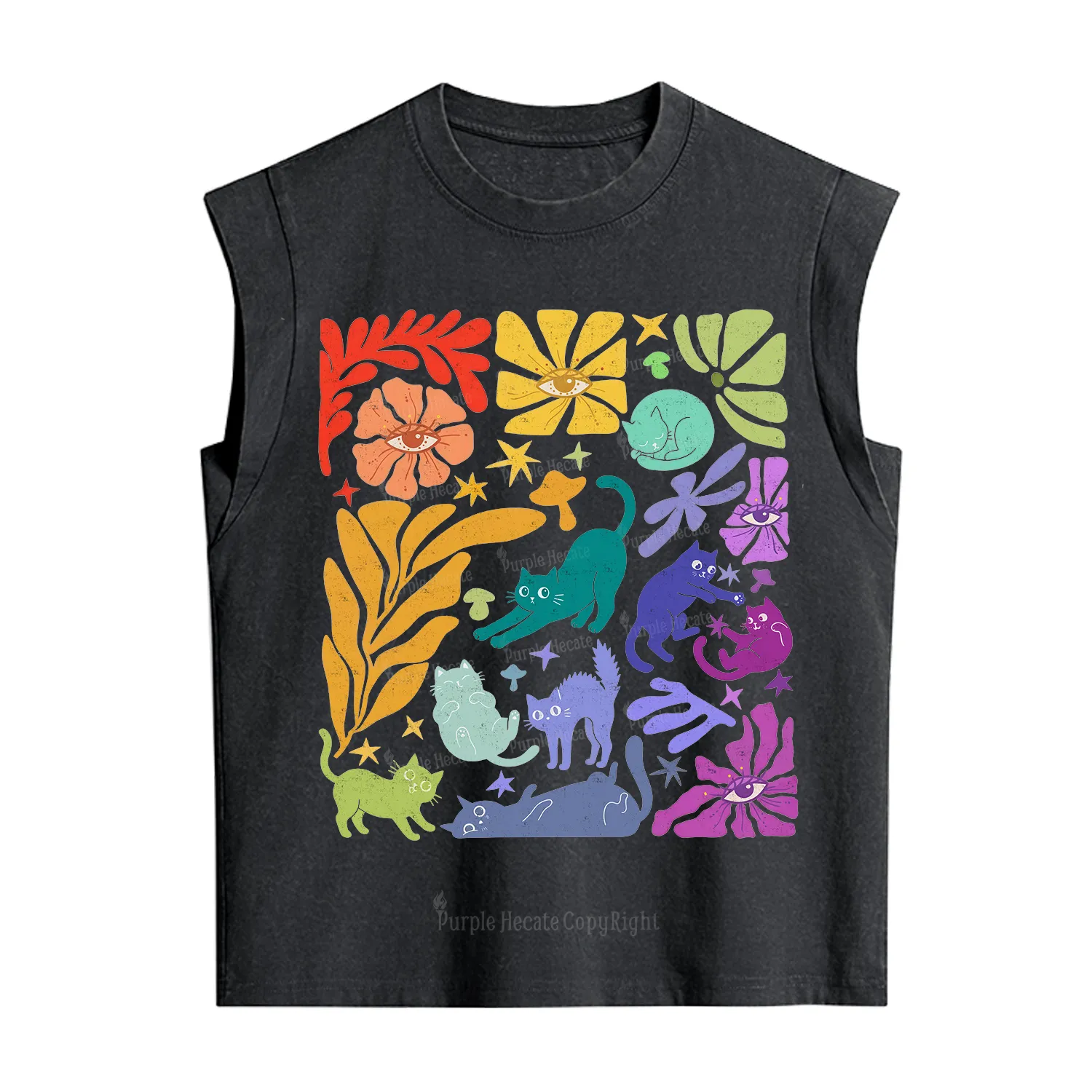 Purplehecate Rainbow Pride Cats Vintage Washed Tank