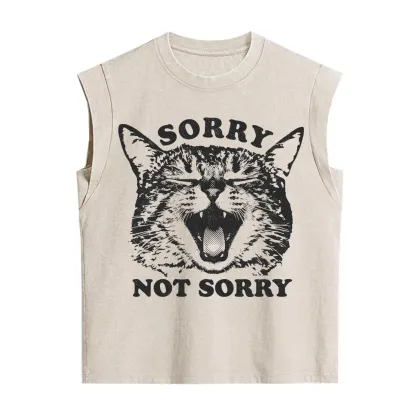 Purplehecate Sorry Not Sorry Funny Cat Vintage Washed Tank