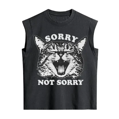 Purplehecate Sorry Not Sorry Funny Cat Vintage Washed Tank