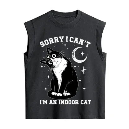 Purplehecate Sorry I Can't Go I'm an Indoor Cat Vintage Washed Tank