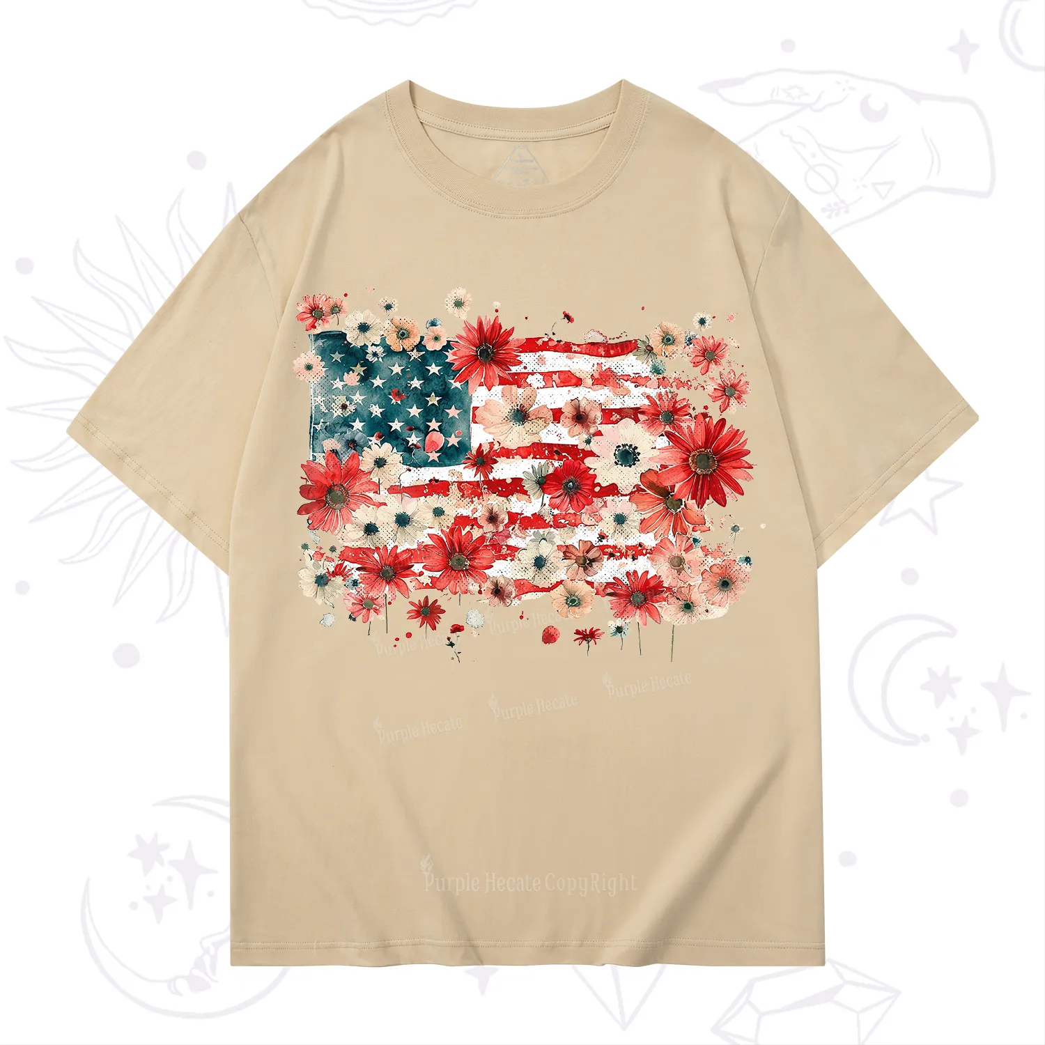 Purplehecate Floral American Flag T-Shirt