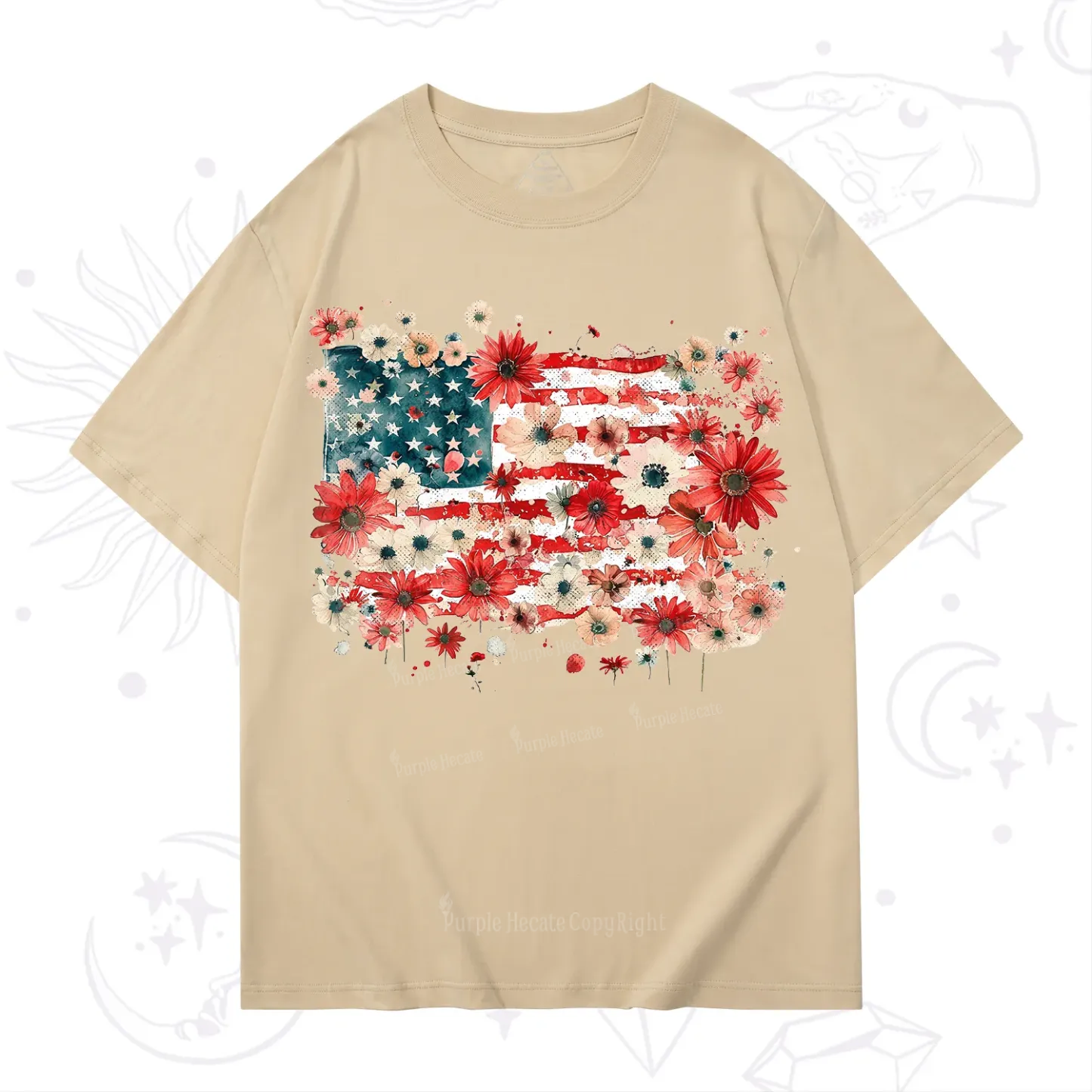 Purplehecate Floral American Flag T-Shirt