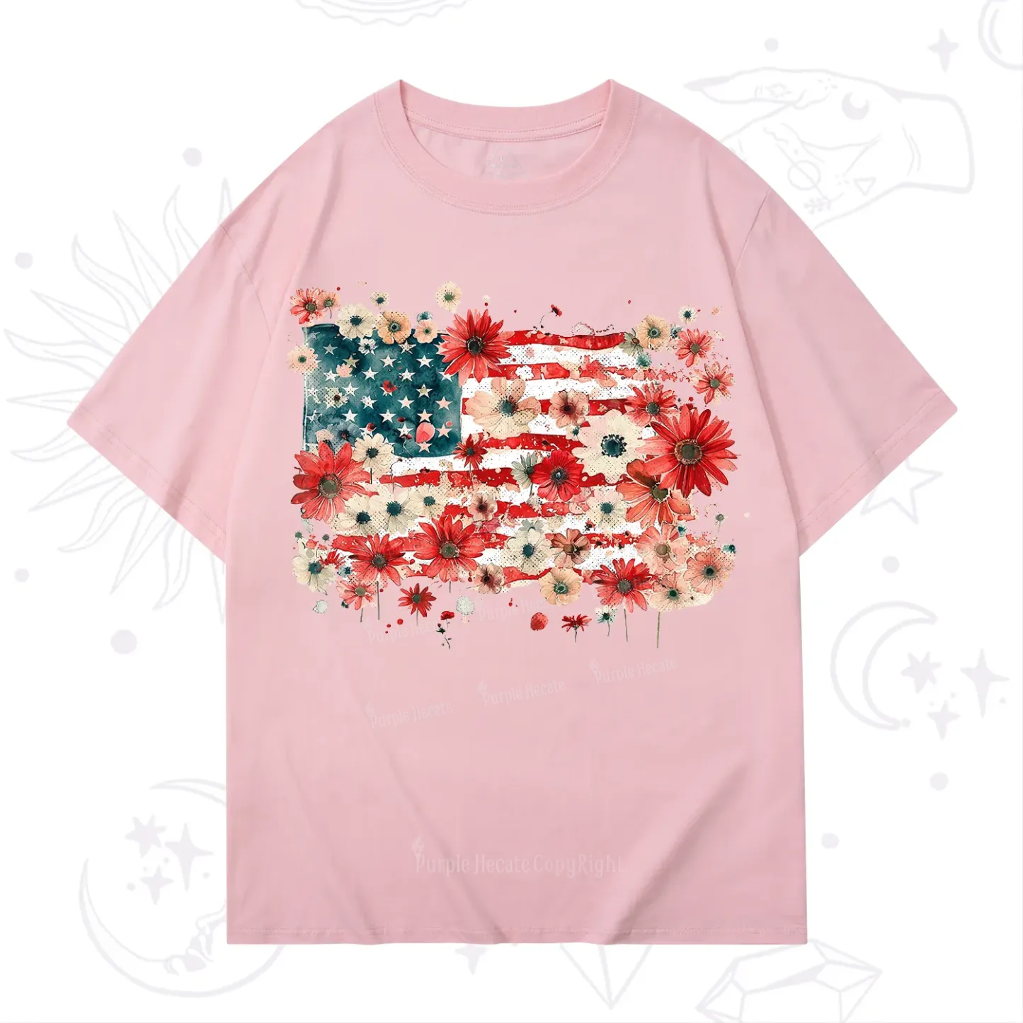 Purplehecate Floral American Flag T-Shirt