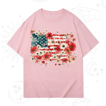 Purplehecate Floral American Flag T-Shirt