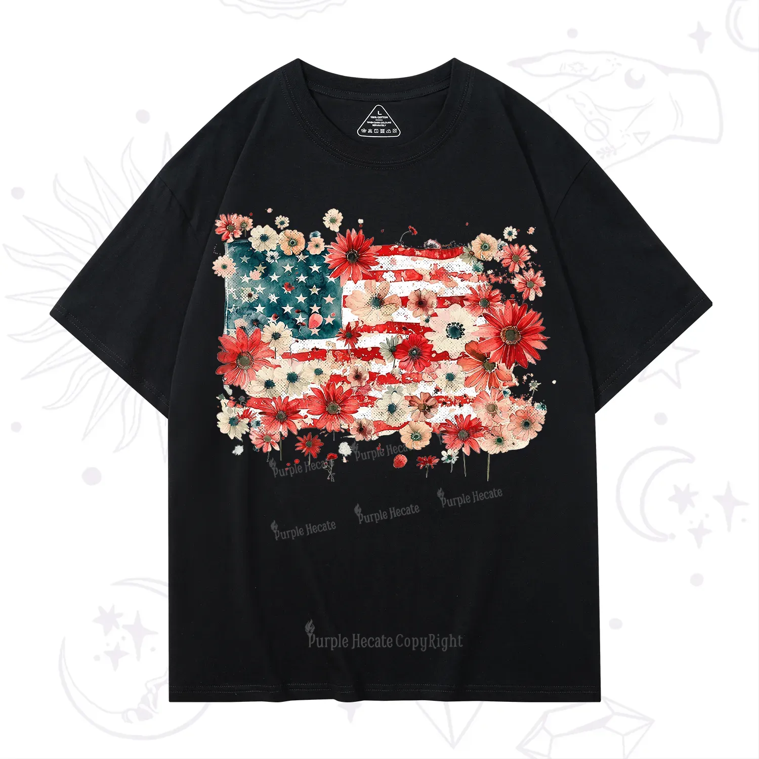 Purplehecate Floral American Flag T-Shirt