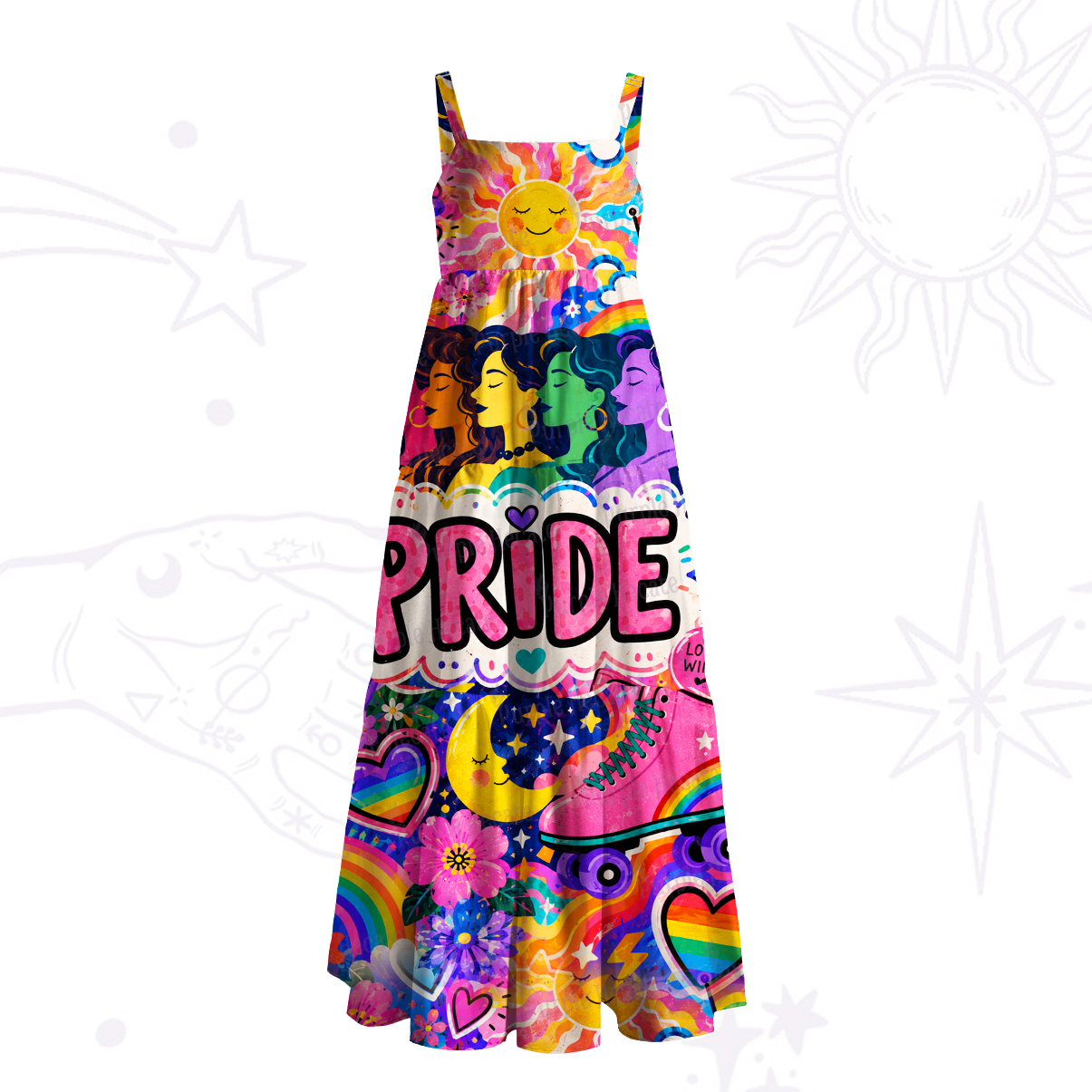 Purplehecate Sunshine Rainbow Pride Wide Straps Maxi Dress