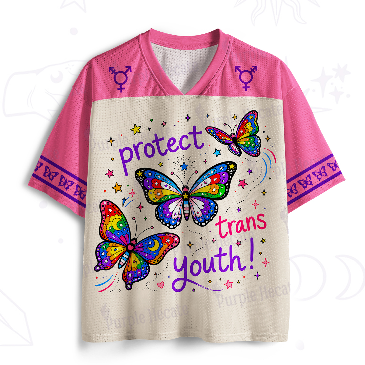 Purplehecate Protect Trans Youth Rainbow Butterfly Mesh Jersey