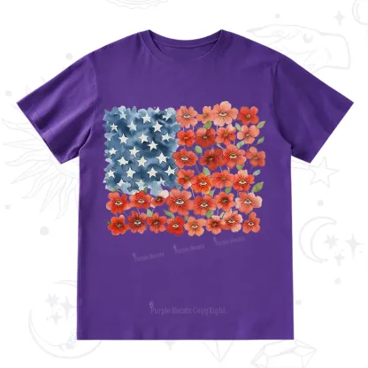 Purplehecate Floral Watercolor American Flag T-Shirt