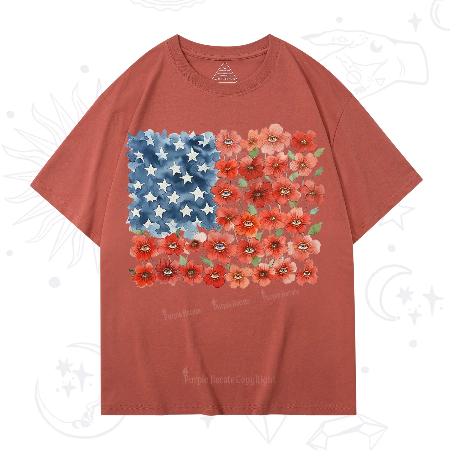 Purplehecate Floral Watercolor American Flag T-Shirt