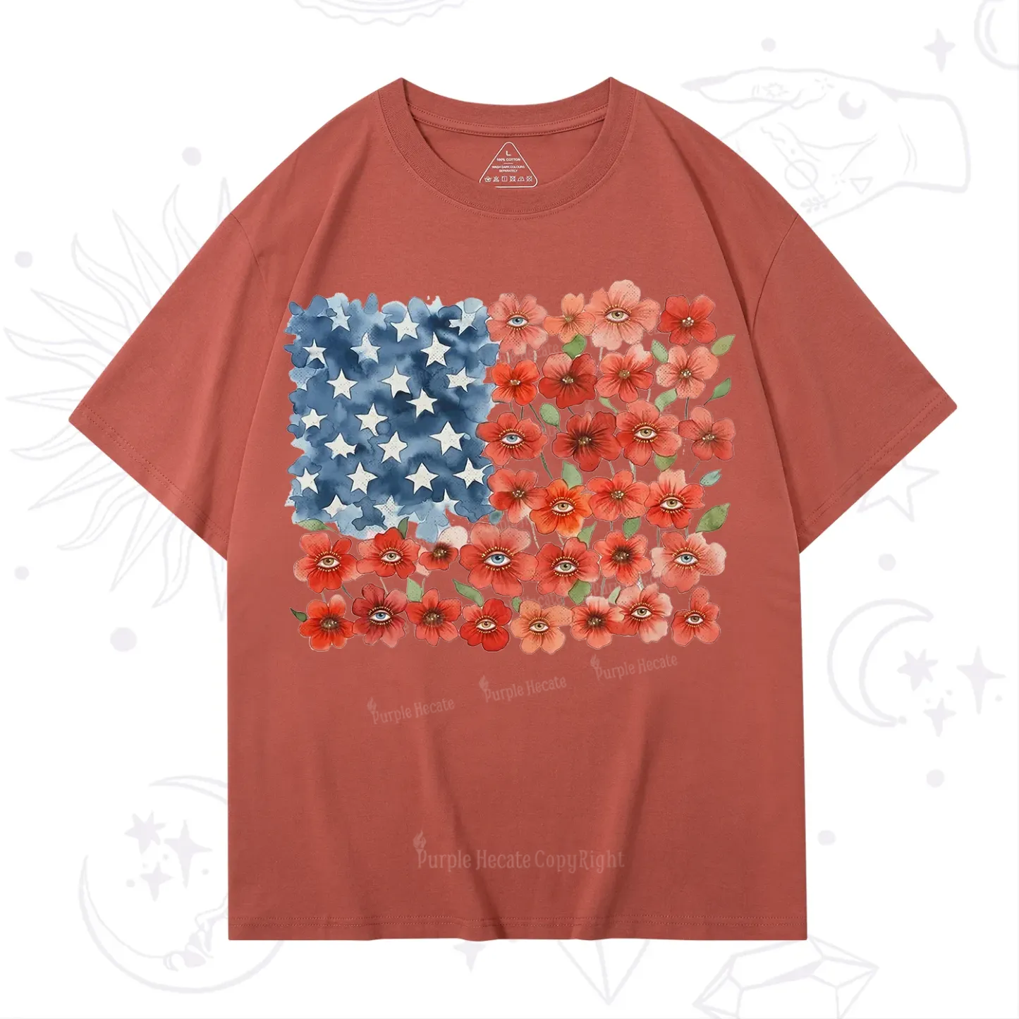 Purplehecate Floral Watercolor American Flag T-Shirt
