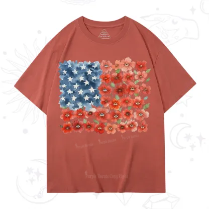 Purplehecate Floral Watercolor American Flag T-Shirt