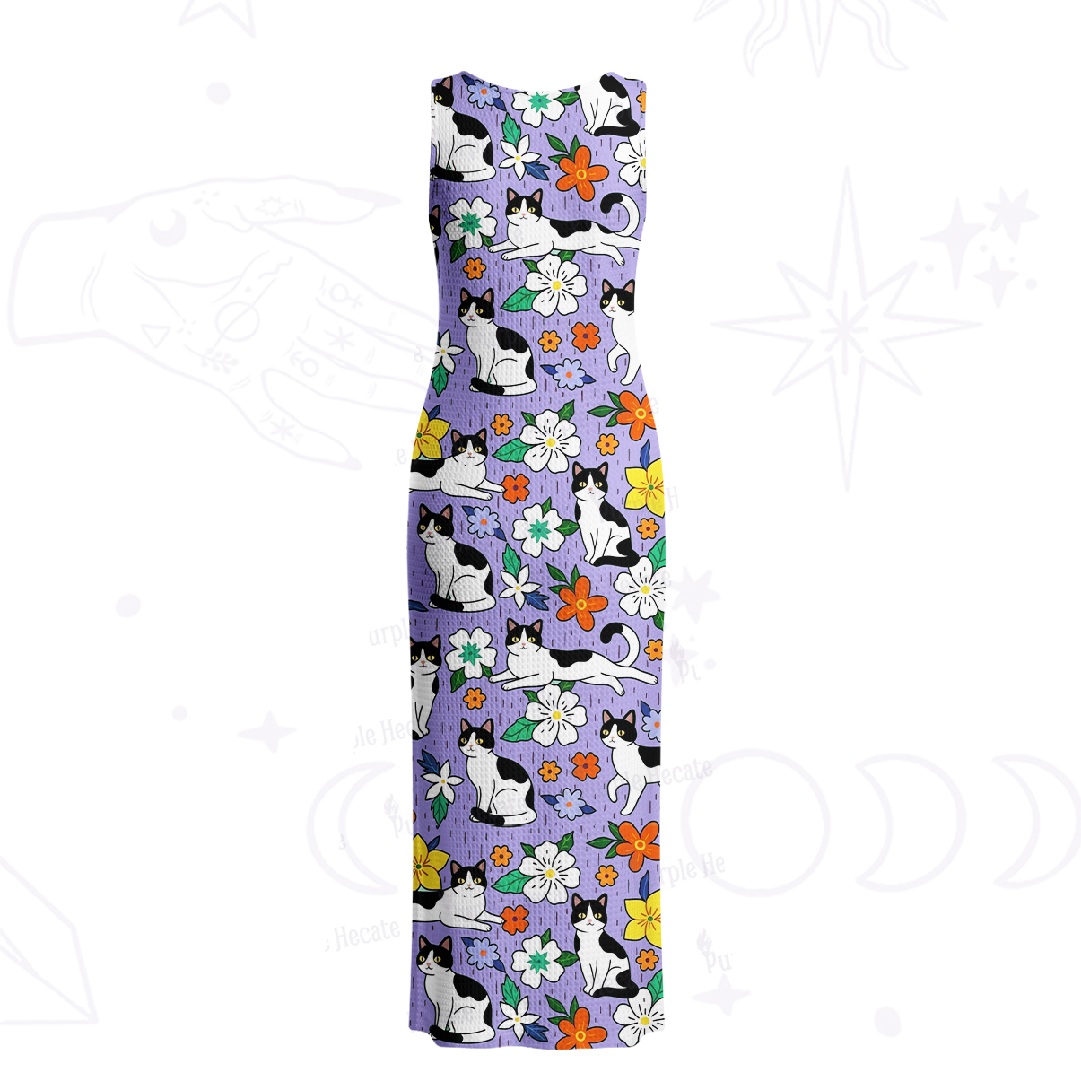Purplehecate Enchanted Spring Whispering Cat Crochet Knit Maxi Dress