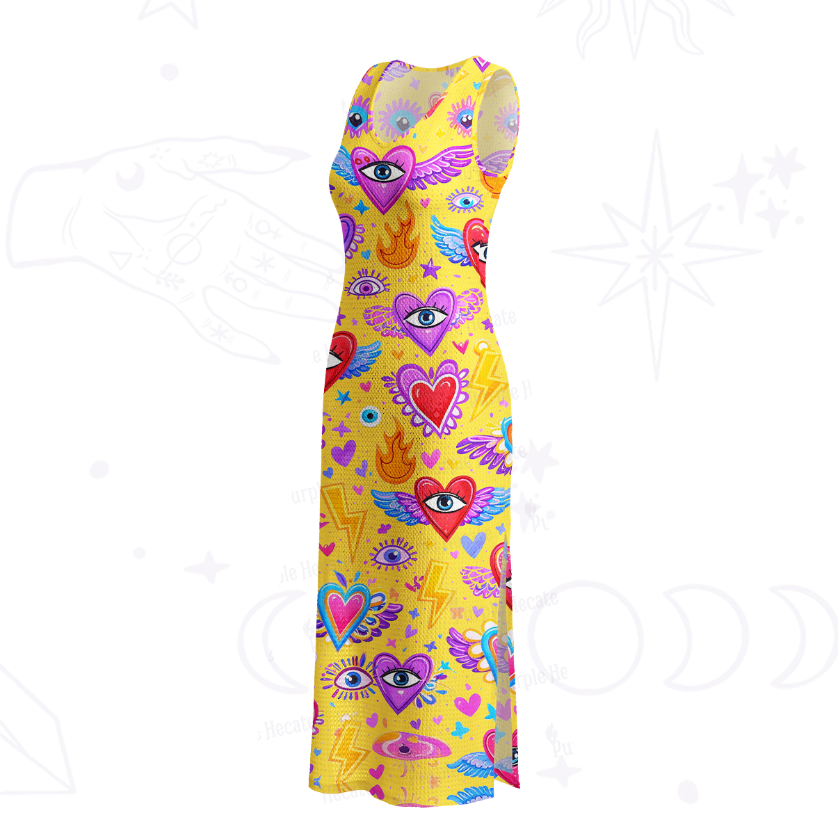 Purplehecate Mystic Heart Eye Wings Crochet Knit Maxi Dress