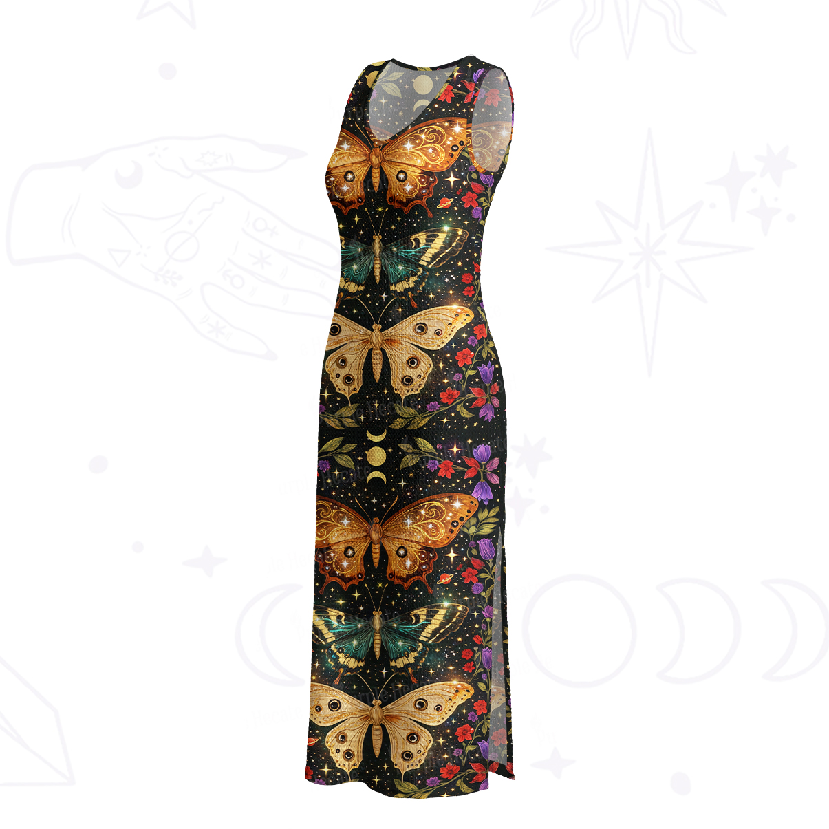 Purplehecate Mystic Butterfly Whisper Crochet Knit Maxi Dress