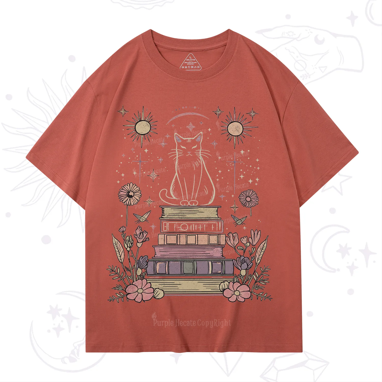 Purplehecate Mystical Cat Reading a Witchy Book T-Shirt