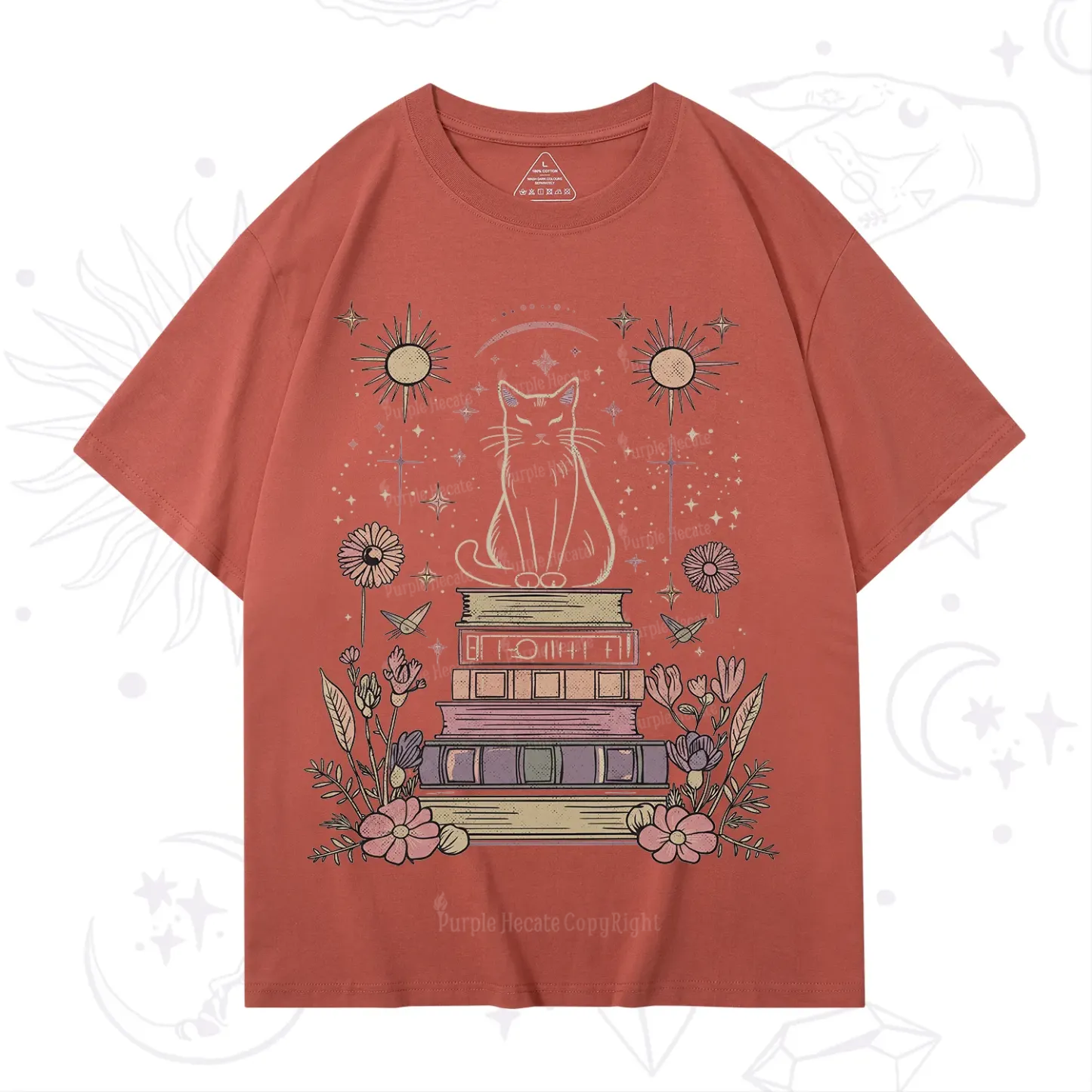 Purplehecate Mystical Cat Reading a Witchy Book T-Shirt