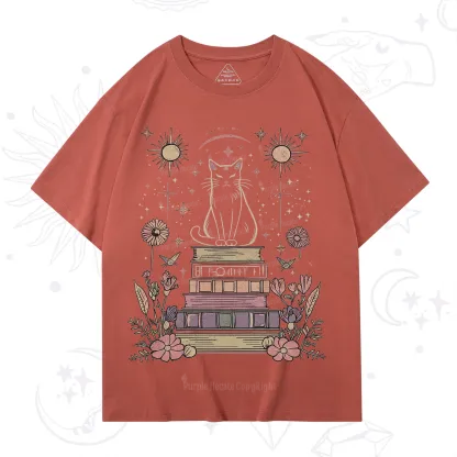 Purplehecate Mystical Cat Reading a Witchy Book T-Shirt