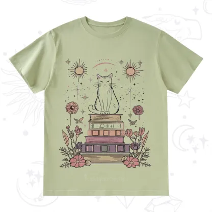 Purplehecate Mystical Cat Reading a Witchy Book T-Shirt