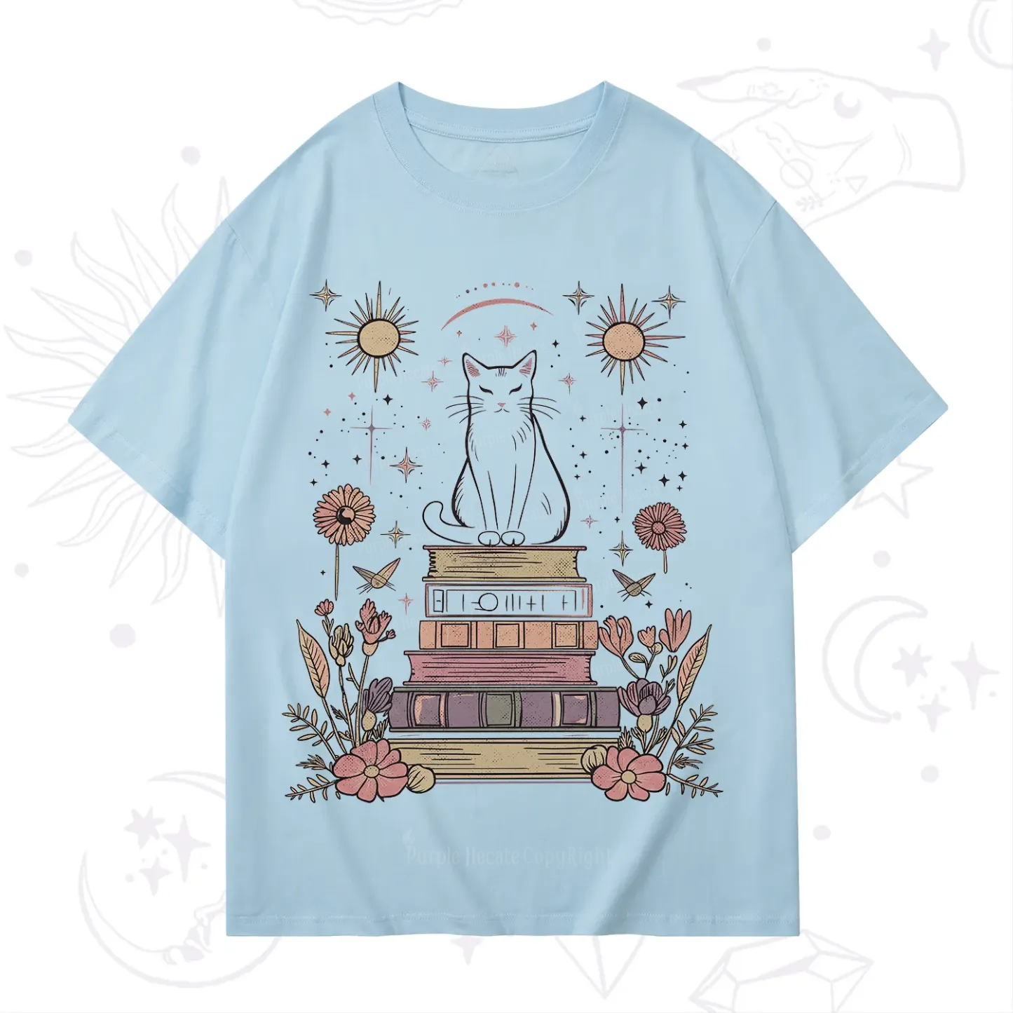 Purplehecate Mystical Cat Reading a Witchy Book T-Shirt