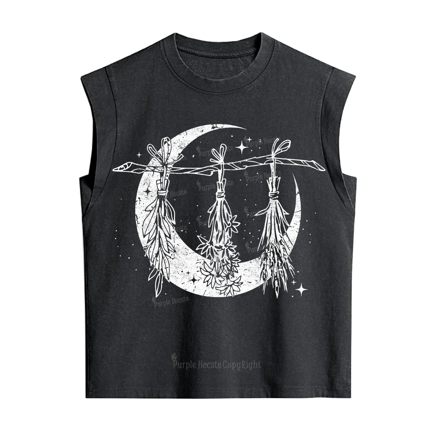 Purplehecate Witchy Moon Herbs Vintage Washed Tank