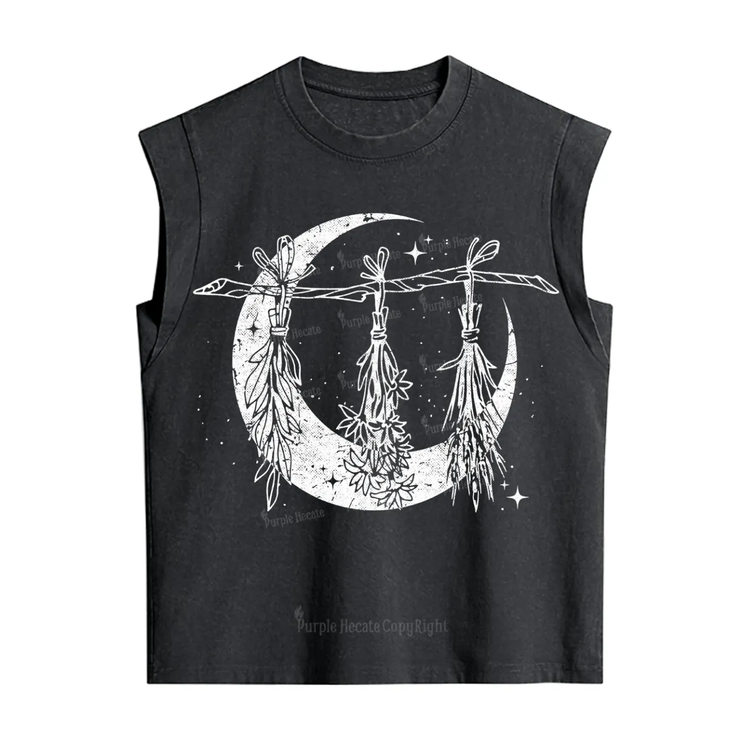 Purplehecate Witchy Moon Herbs Vintage Washed Tank